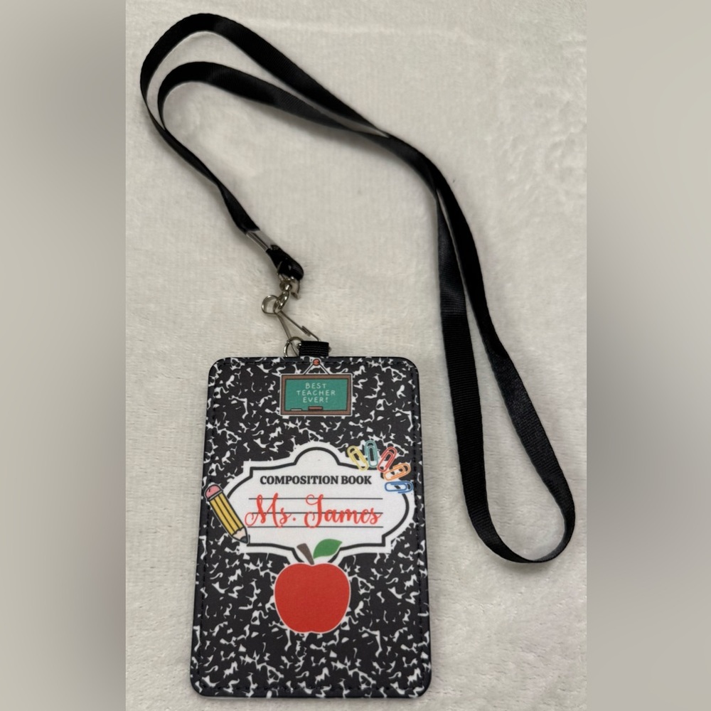 Custom made Teacher ID Holder with Black Lanyard